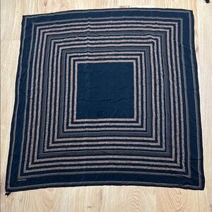 Valentino 33” Square 100% Silk Scarf Black Brown Geometric Design